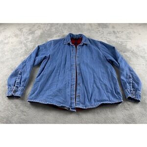 Riders‎ by Lee Womens Blue Denim Buffalo Plaid Fleece Lined Shirt Jacket Medium